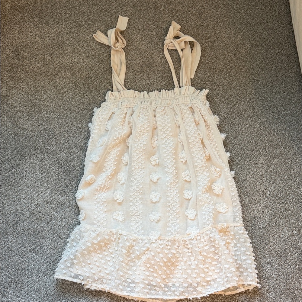 Textured tie dress in cream